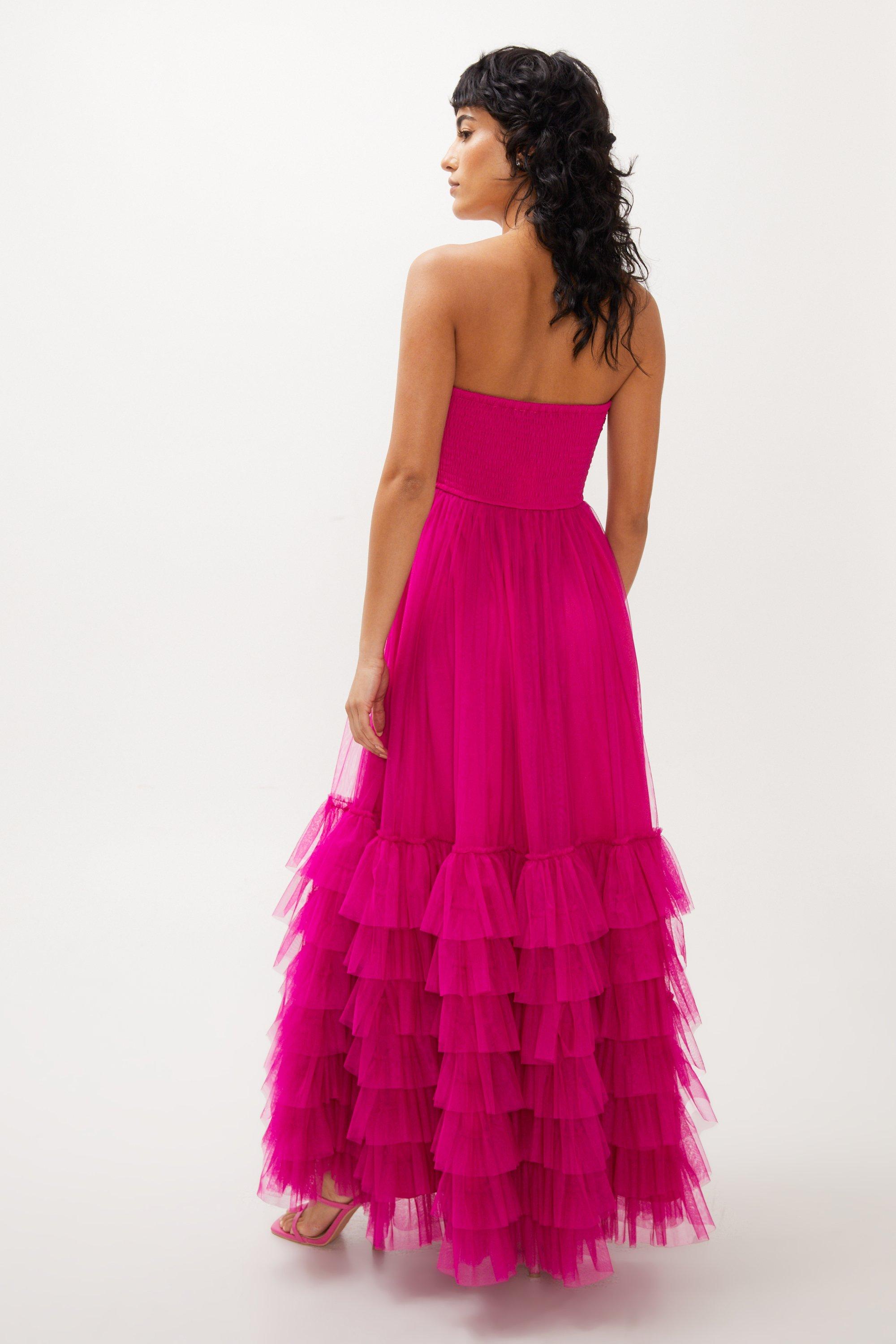 Pink bandeau maxi dress best sale